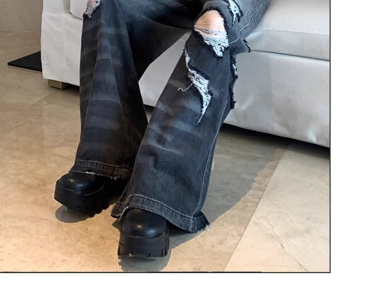 Gradient Color Big Ripped Hot Girl Wide Leg Jeans For Women