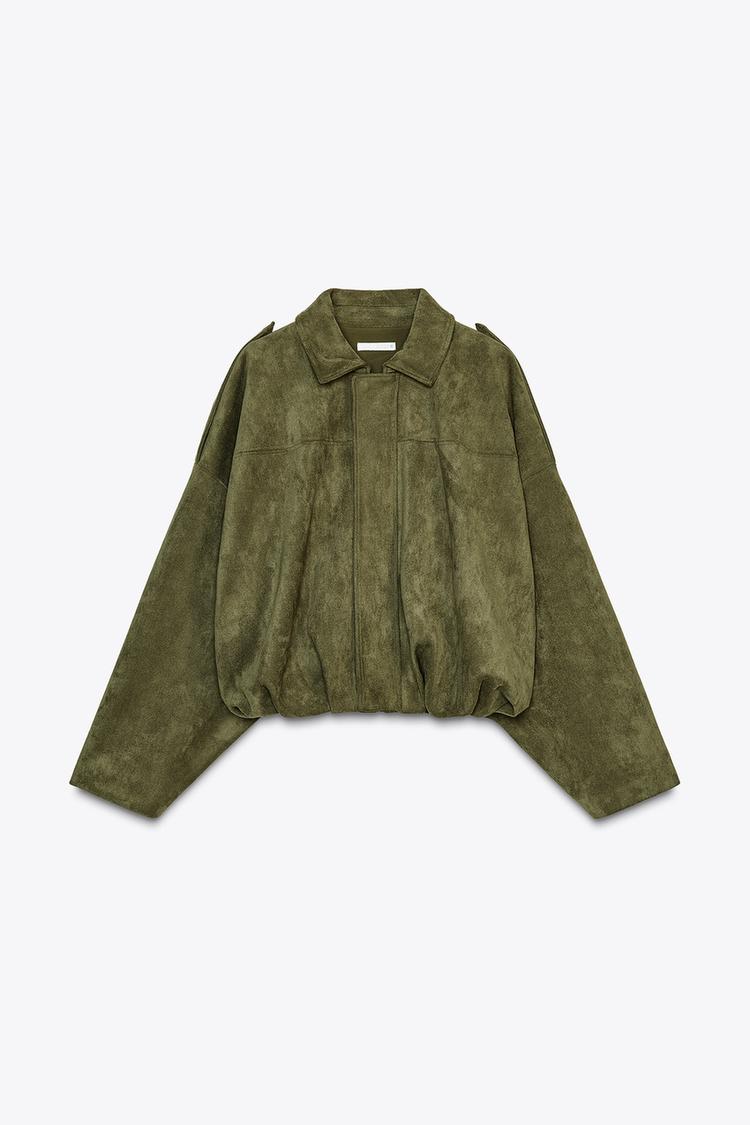 Women’s Batwing Sleeve Lapel Suede Texture Effect Pilot Jacket