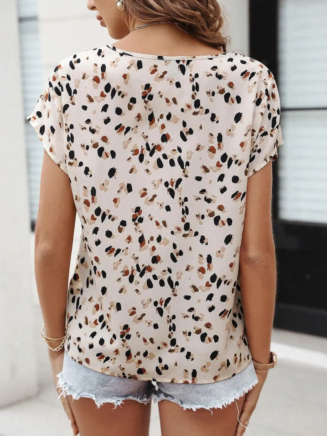 Printed V-neck Short Sleeve Women’s Clothing