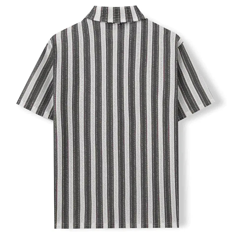 Men’s Beach Casual Yarn-dyed Striped Short-sleeved Lapel Shirt A0407