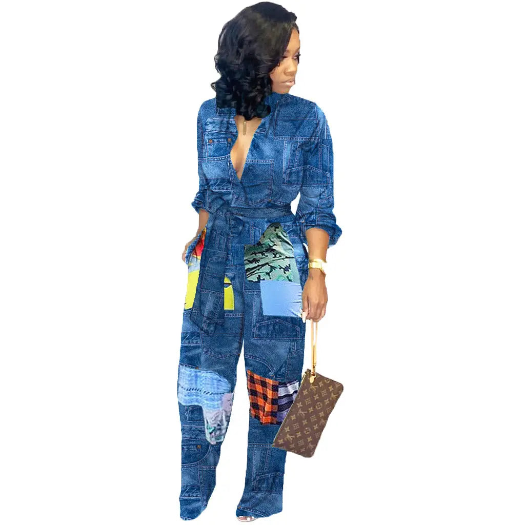 European And American Fashion Denim Jumpsuit
