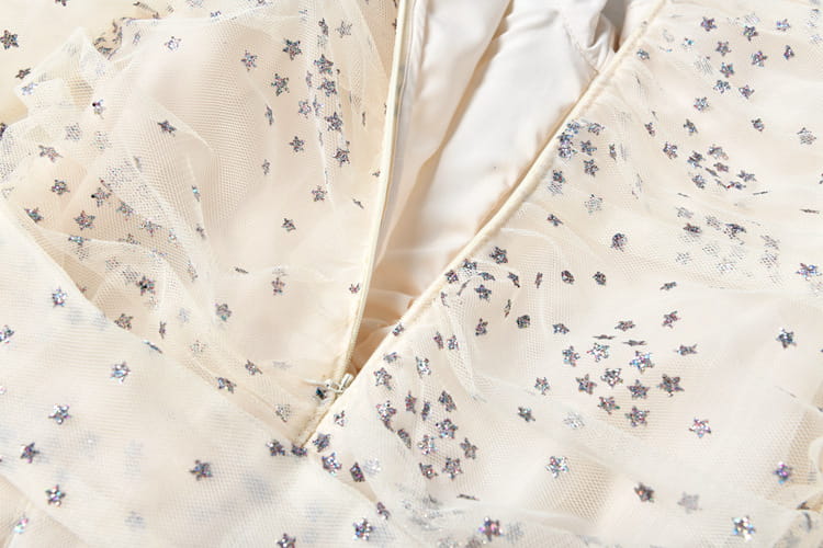 Women’s Mesh Star Shiny Silk Print Waist Wrapping Slim Dress
