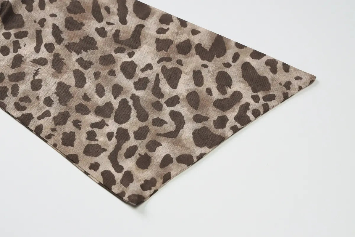 Leopard Print Crossbody Sleeveless Ribbon Short Tight Vest