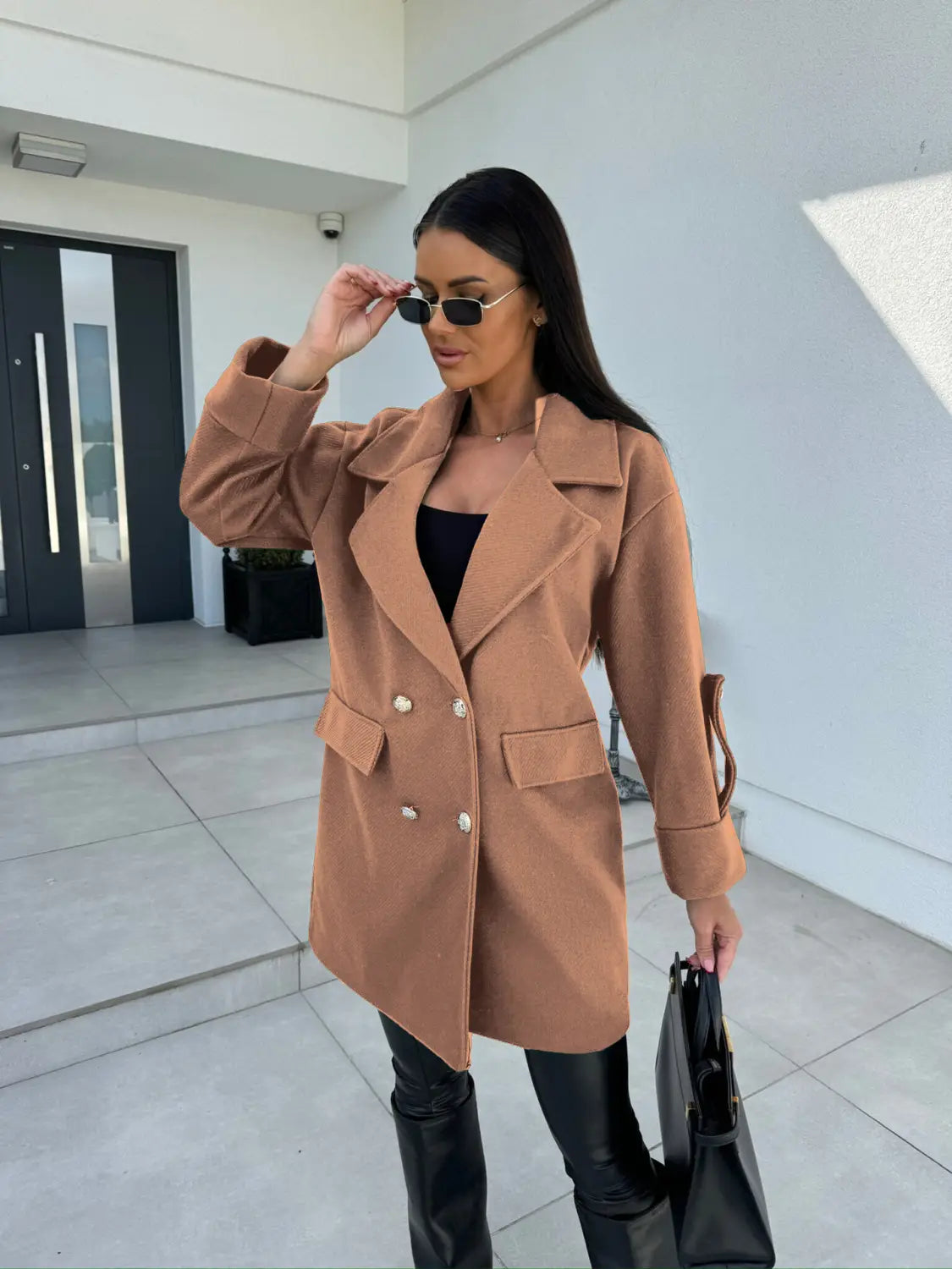 Winter Solid Color Fashion All-match Double-breasted Woolen Coat Women’s Clothing