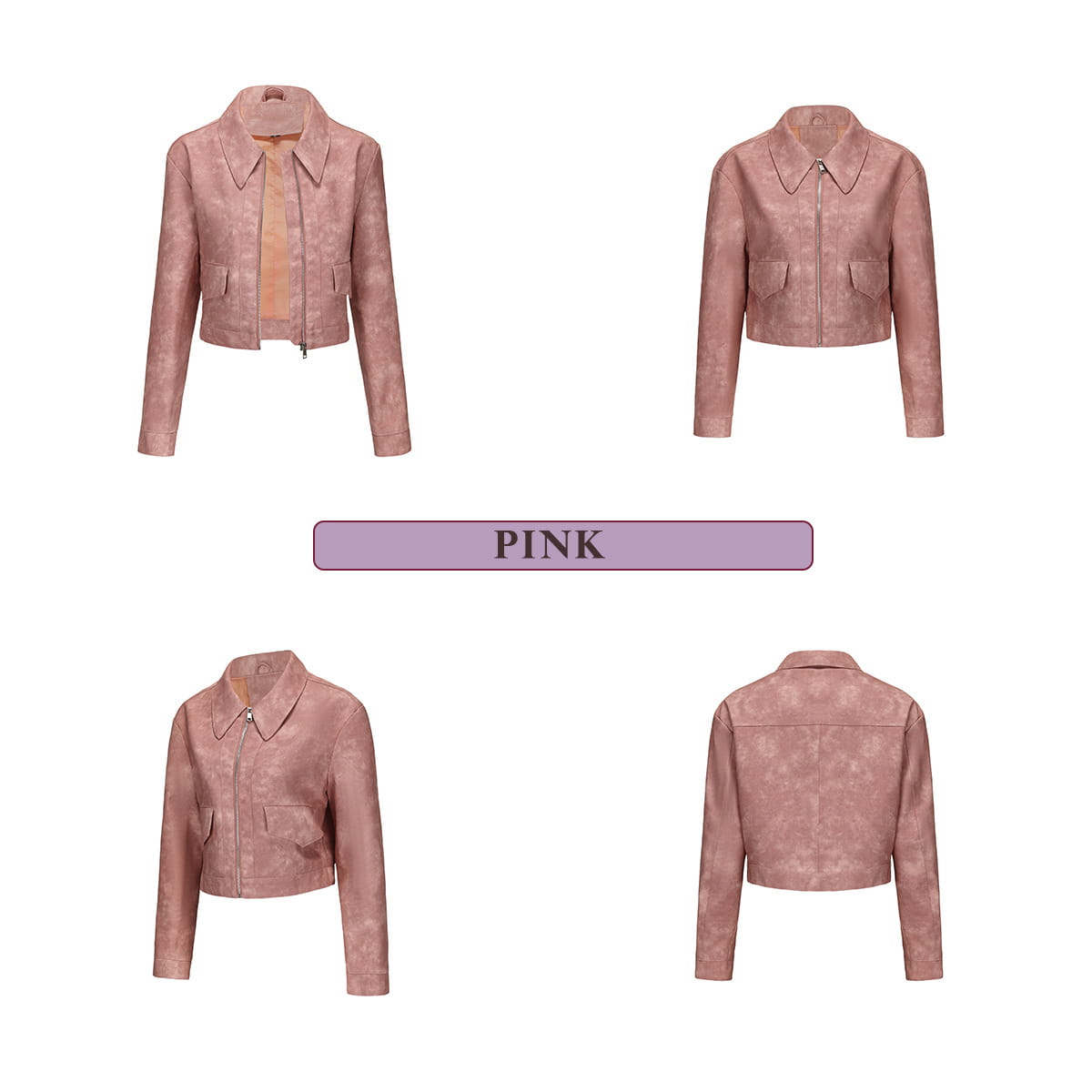 Women’s Long-sleeved Fashionable Faux Leather Jacket