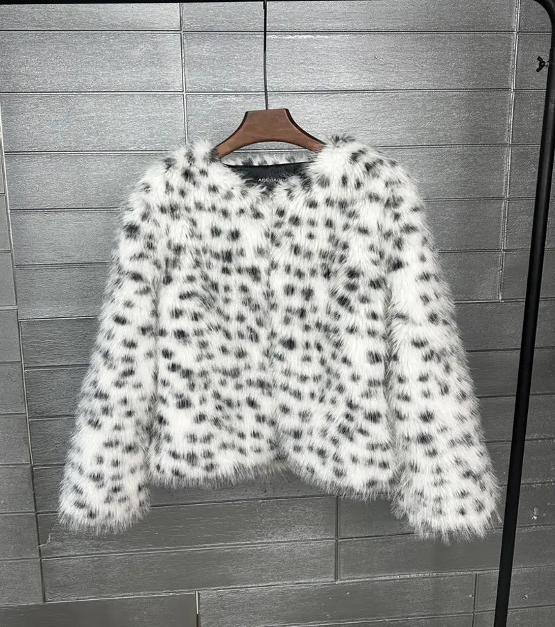 Fur Black And White Spots Women’s Short Coat