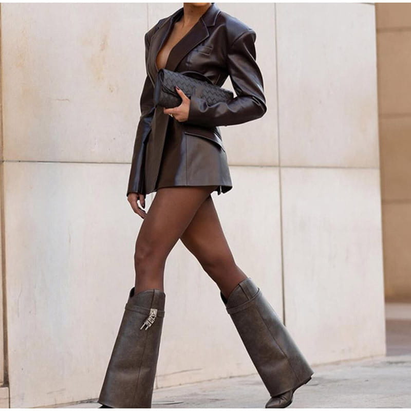 Women’s Waist Tight Leather Jacket