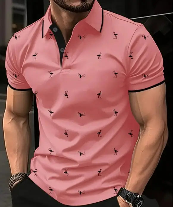 Men’s Printed Color Short-sleeved Lapel Shirt