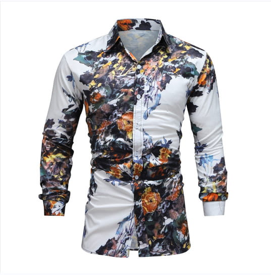 European And American Men’s Long-sleeved Shirt Casual Printing