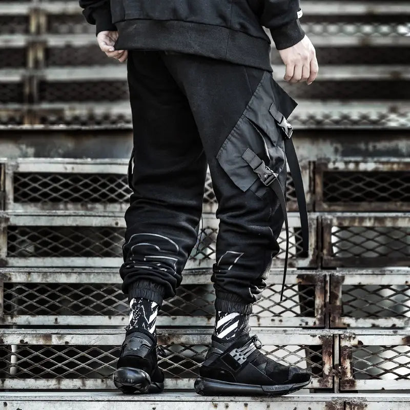 Men’s Loose Black Overalls Hip-hop Pocket Pants