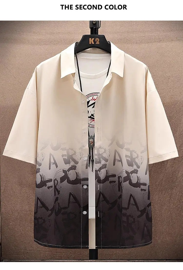 Summer Thin Ice Silk Shirt Loose Collar T-shirt Fattening Type Fat Man