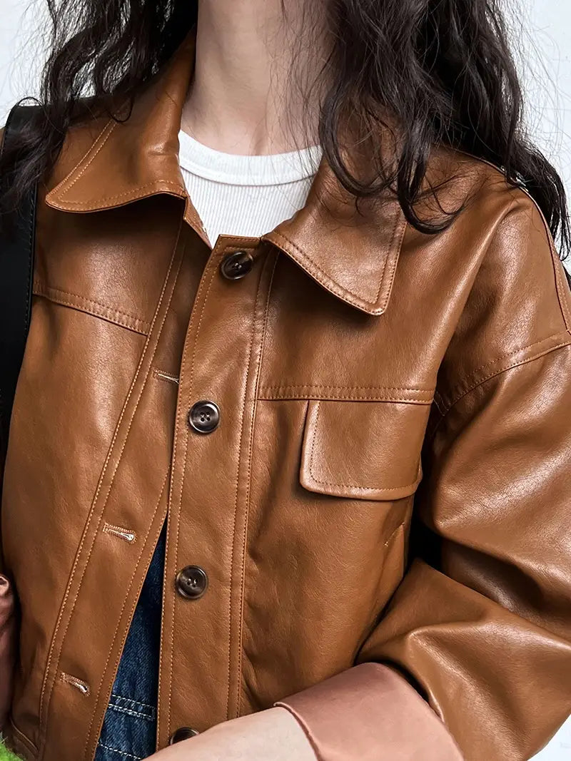 Women’s Fall Lapels Motorcycle Short Jacket