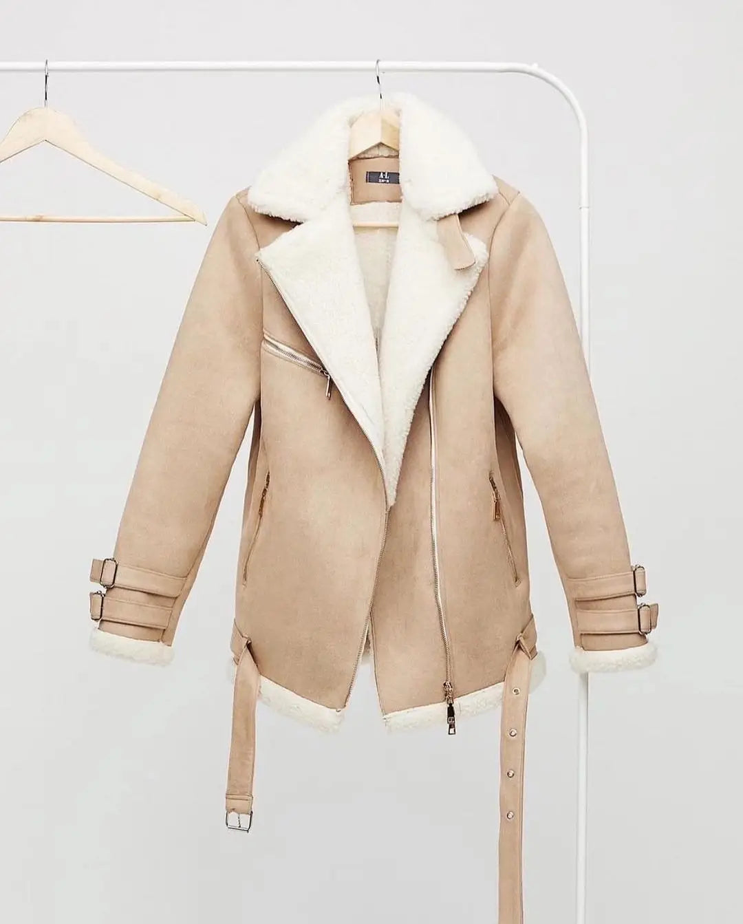 European And American Autumn And Winter Suede Lapel Zipper Cardigan Fashion Long Sleeve Solid Color Coat For Women