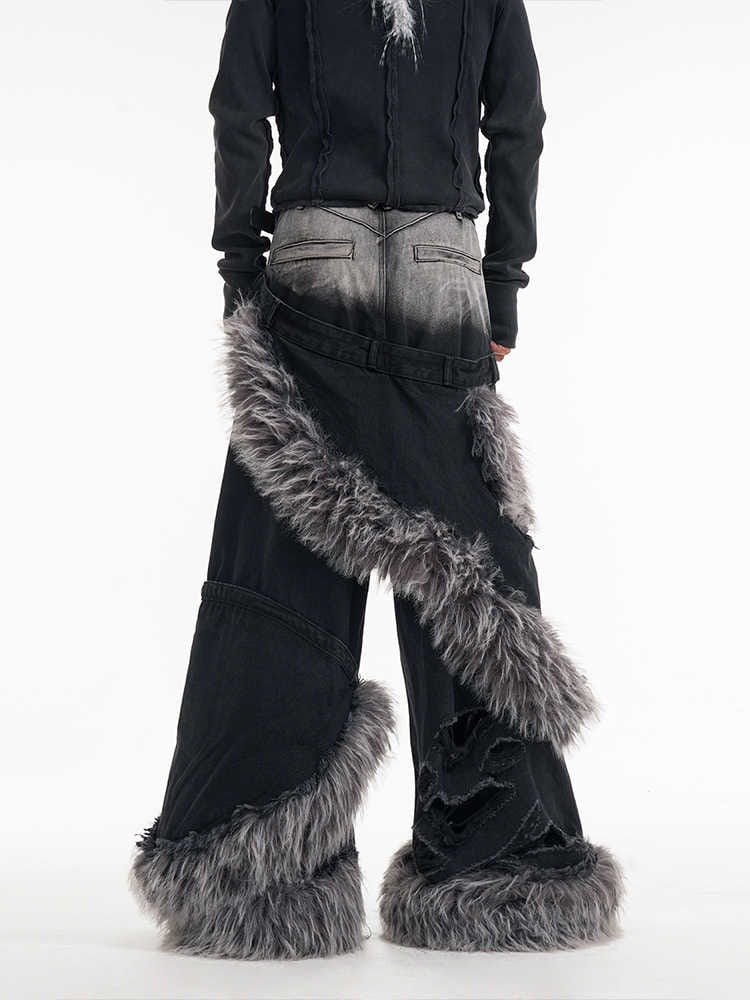 Fake Two-piece Pu Handsome High-grade Jeans For Men