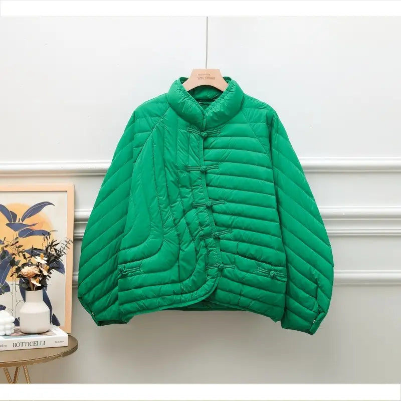 Autumn And Winter Ethnic Style Buckle White Duck Down Coat