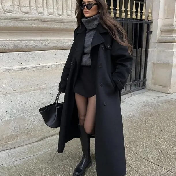 Loose Double Buckle Lapel Long Overcoat Outerwear