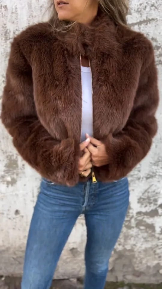 Fashion Stand Collar Plush Jacket Winter Casual Turtleneck Zipper Coat Fleece Tops Women’s Clothing