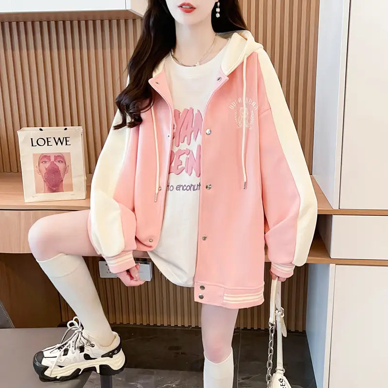 Casual Fashion Sweater Heavy Industry Cartoon Embroidery Contrast Color Baseball Uniform
