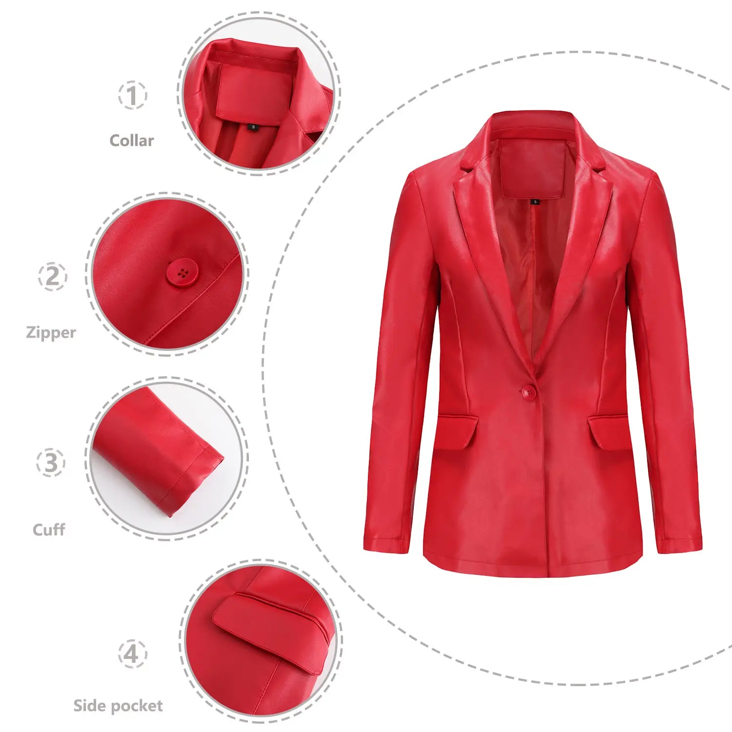 Single Button Commute Leisure Solid Color Leather Coat