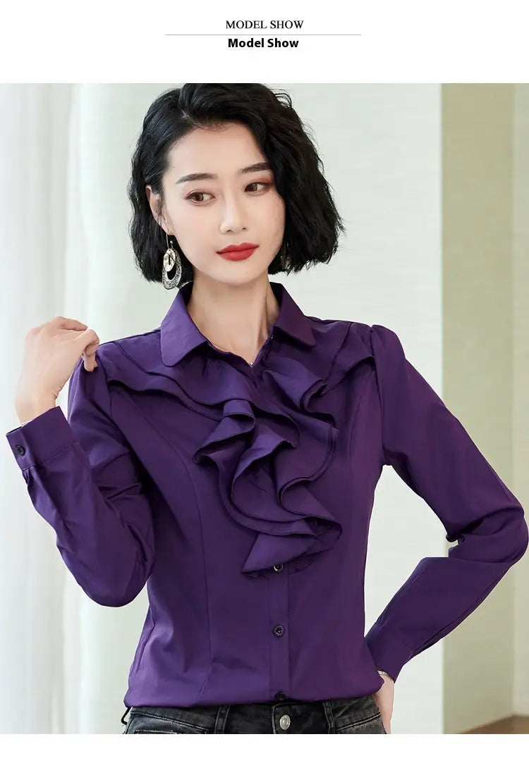 Women’s Shirt Long Sleeve Casual Ruffles Business Shirt