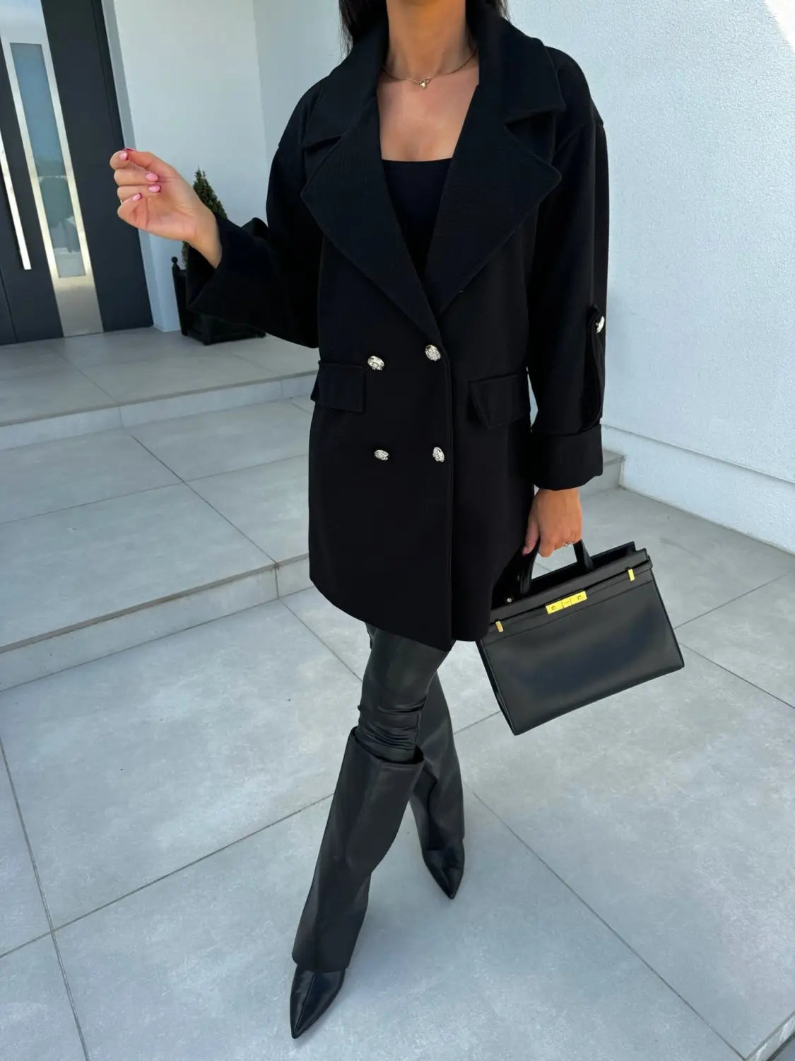 Winter Solid Color Fashion All-match Double-breasted Woolen Coat Women’s Clothing