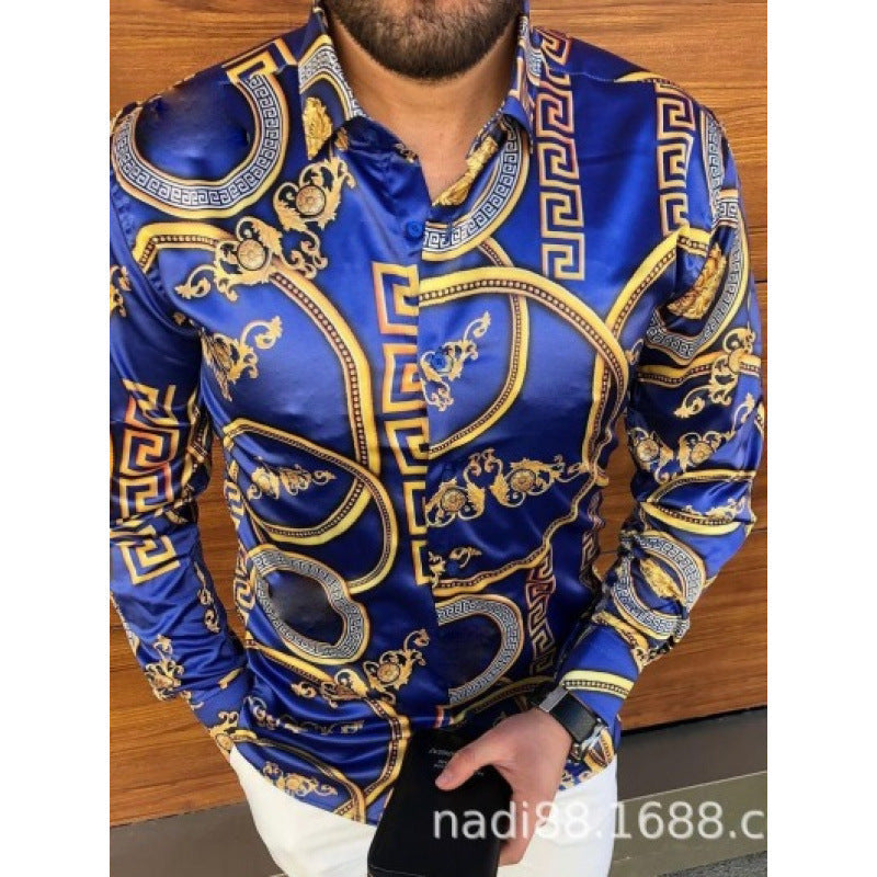 European And American Men’s Long-sleeved Shirt Casual Printing