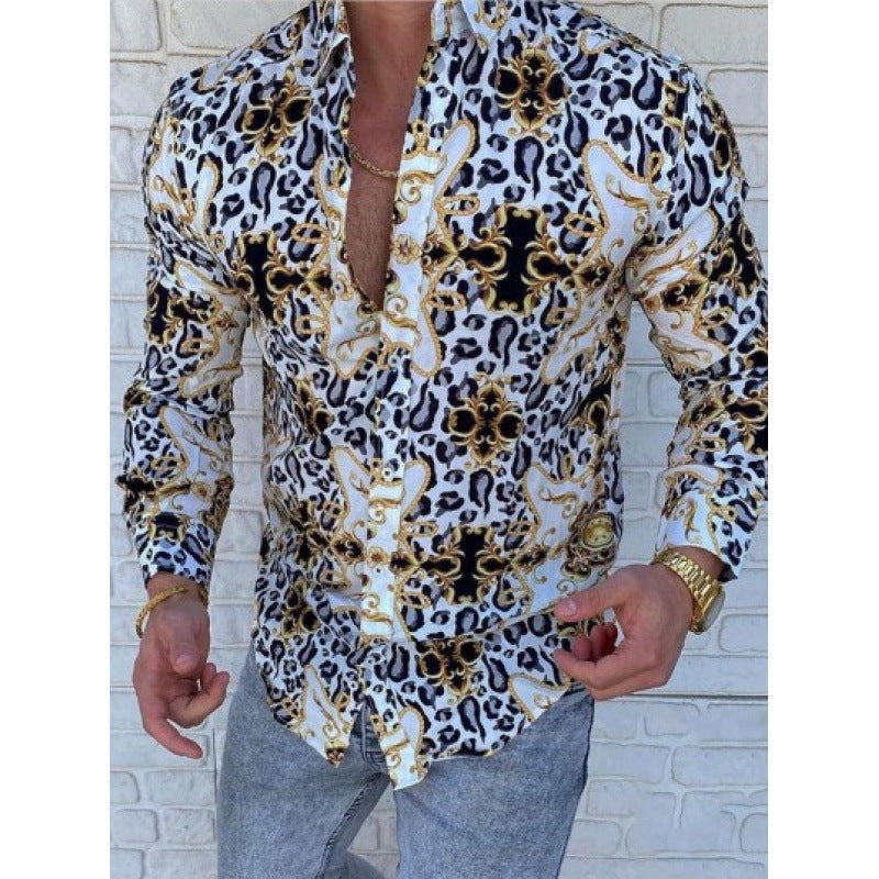 European And American Men’s Long-sleeved Shirt Casual Printing