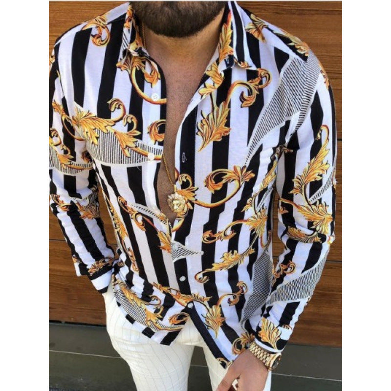 European And American Men’s Long-sleeved Shirt Casual Printing