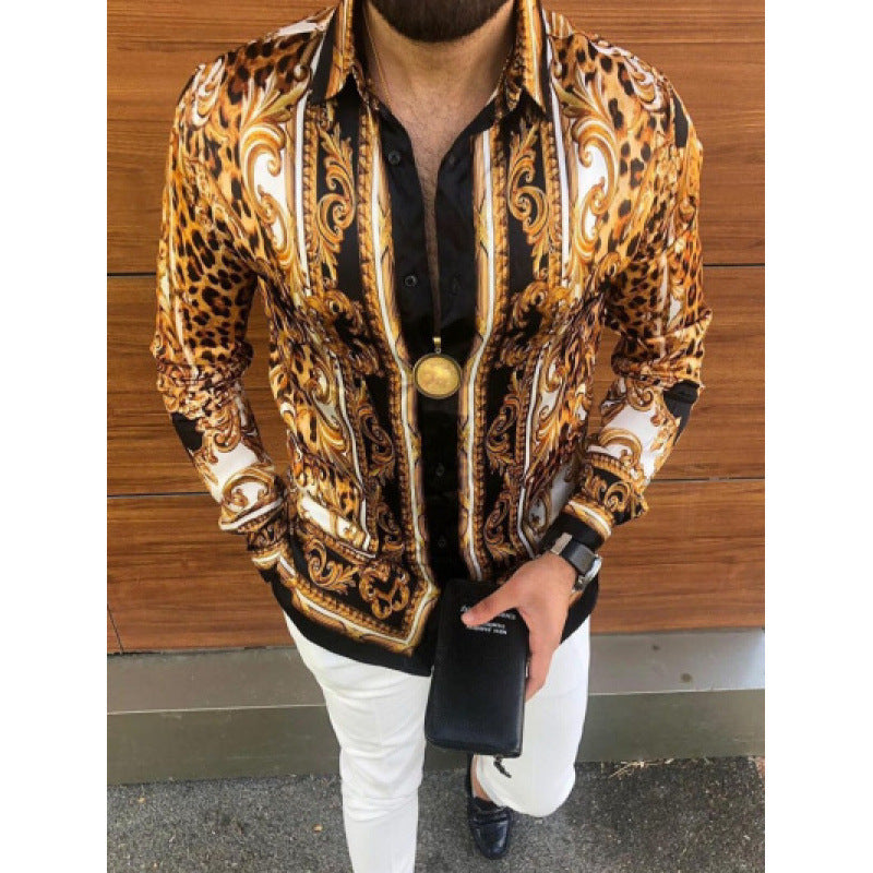 European And American Men’s Long-sleeved Shirt Casual Printing