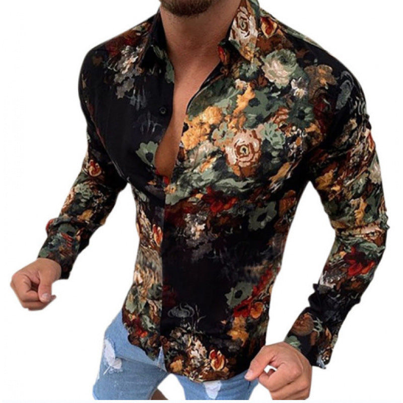 European And American Men’s Long-sleeved Shirt Casual Printing - YPM7171 / S