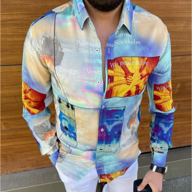 European And American Men’s Long-sleeved Shirt Casual Printing - YPM71711 / S