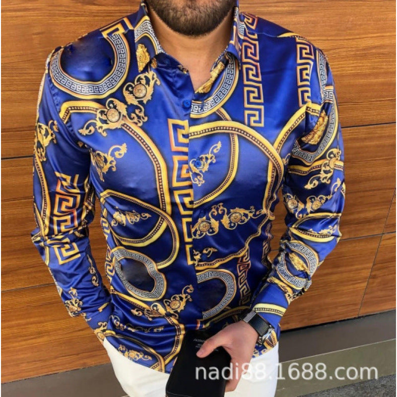 European And American Men’s Long-sleeved Shirt Casual Printing - YPM7173 / S
