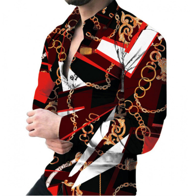 European And American Men’s Long-sleeved Shirt Casual Printing - YPM7174 / S