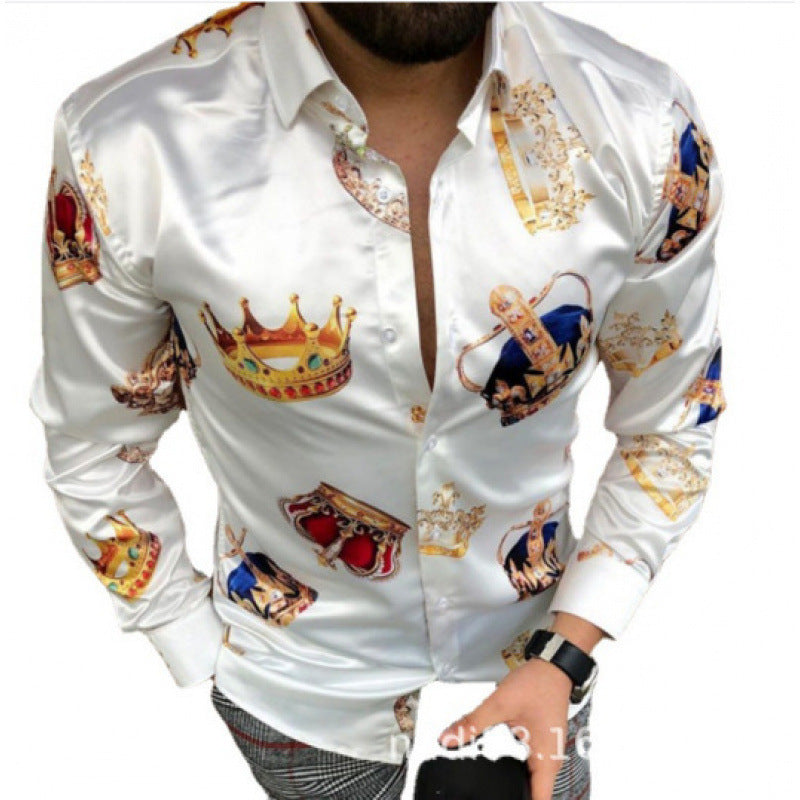 European And American Men’s Long-sleeved Shirt Casual Printing - YPM7175 / S