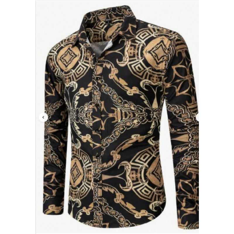 European And American Men’s Long-sleeved Shirt Casual Printing - YPM7176 / S