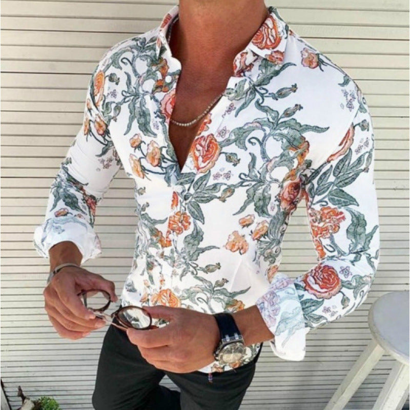 European And American Men’s Long-sleeved Shirt Casual Printing - YPM7177 / S
