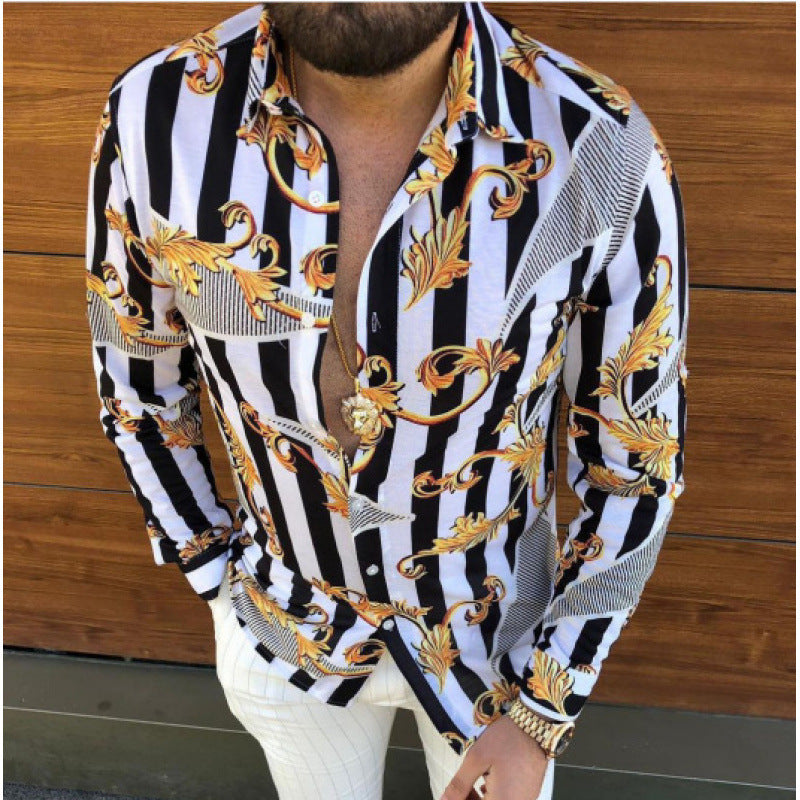 European And American Men’s Long-sleeved Shirt Casual Printing - YPM7179 / S