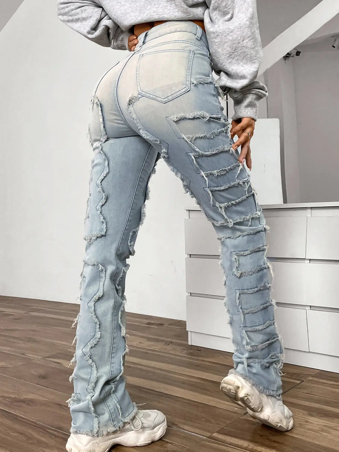 Women’s Embroidered Straight-leg Pants Fashion I Stretch Patchwork Jeans