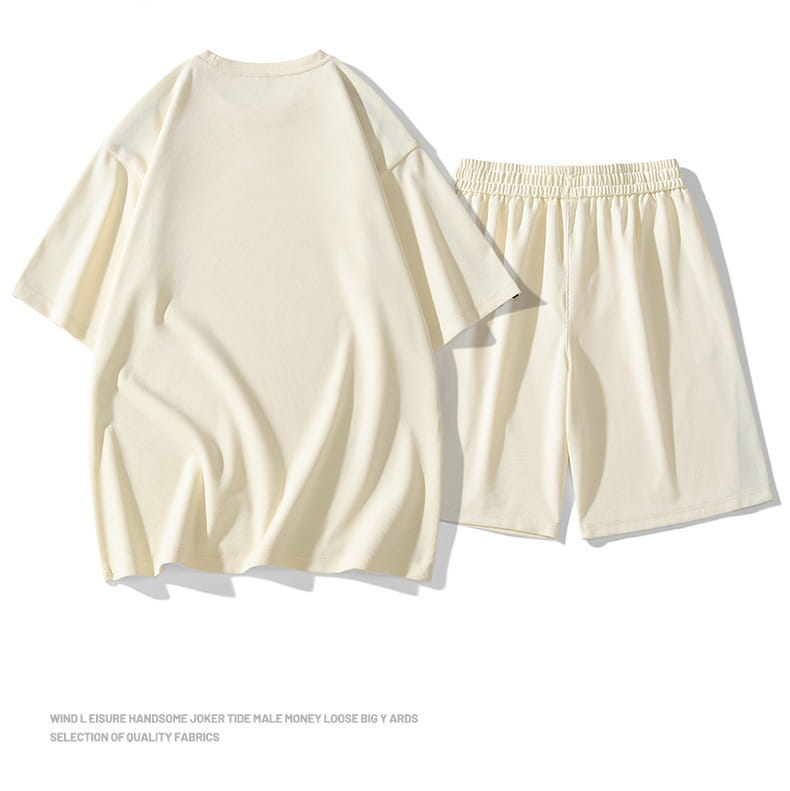 Hong Kong Style Loose Round Neck Short Sleeve Shorts 2-piece Set Leisure Sports Suit Men