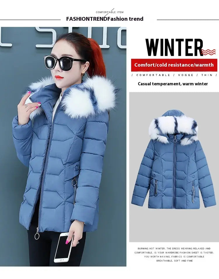 Women’s Short Detachable Large Fur Collar Cotton Coat