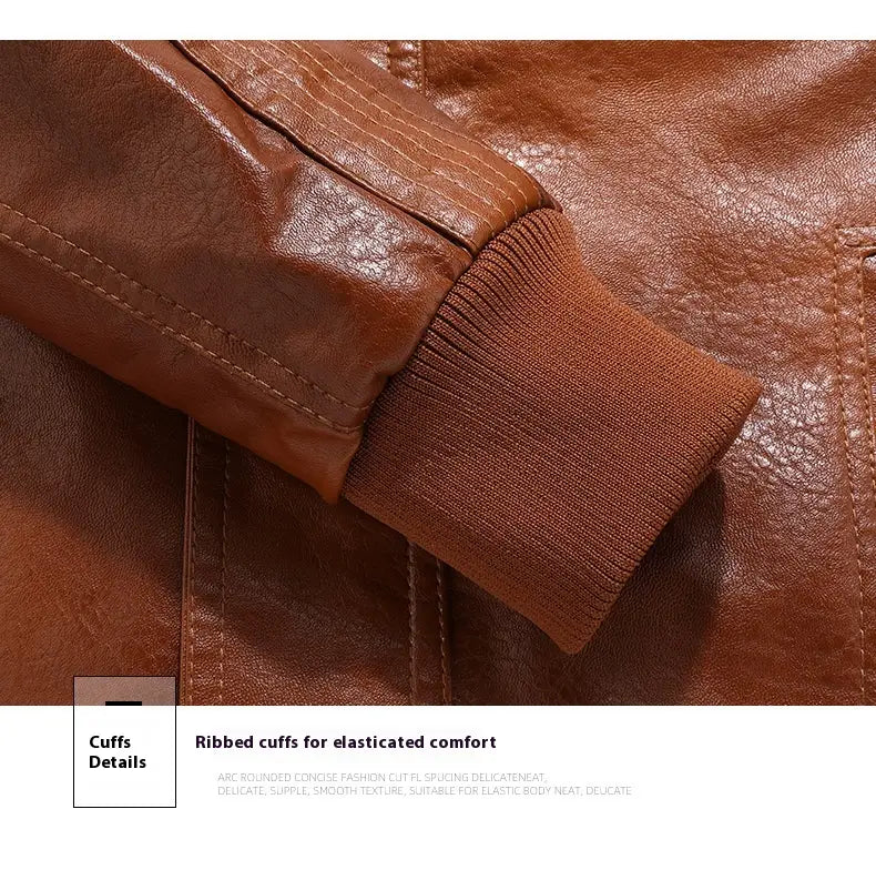 Leather Jacket Men’s Stand-up Collar Slim Fit Short