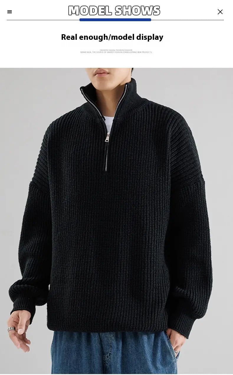 Men’s Turtleneck Half Zipper Thickening Thermal Sweater