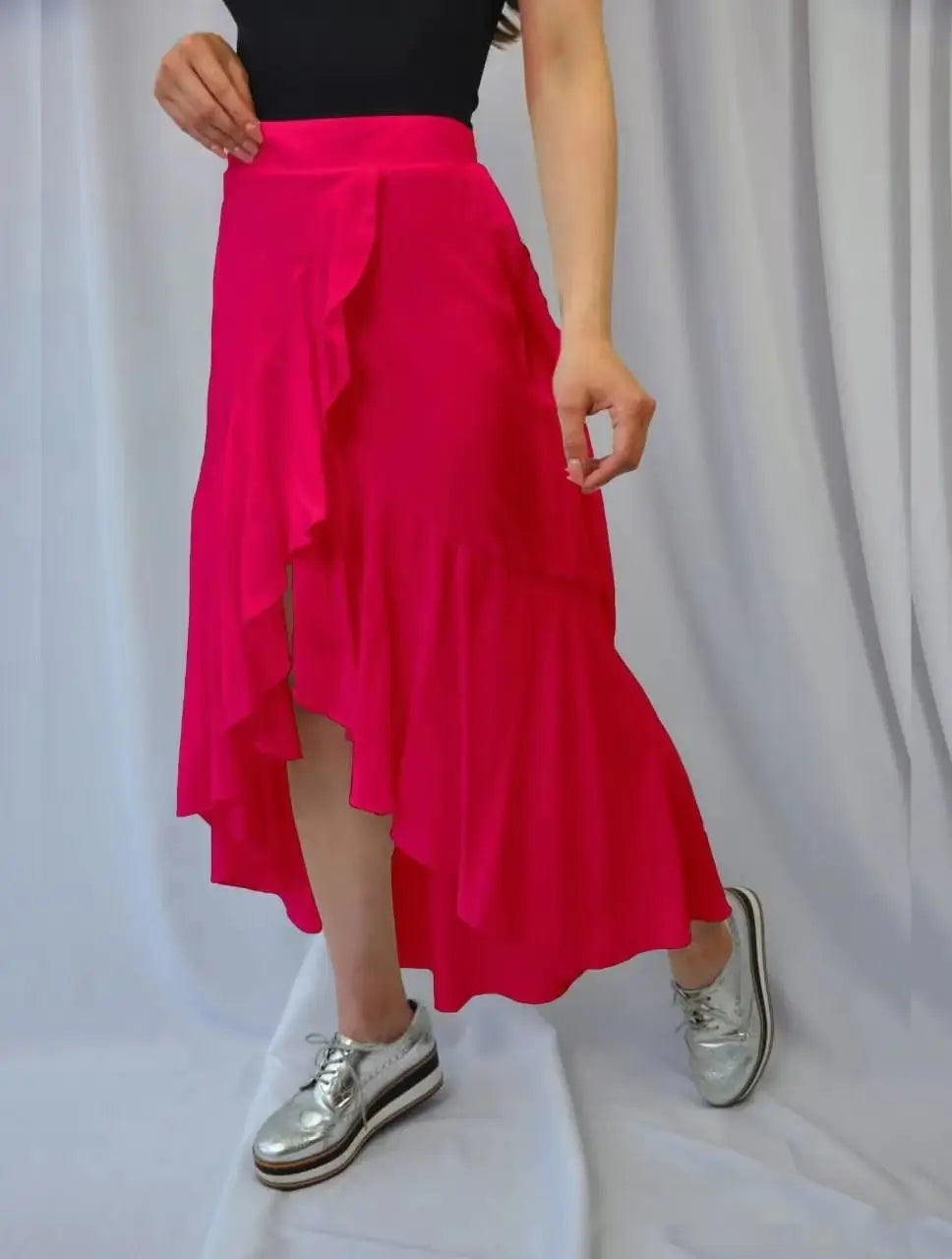 European And American Solid Color Stitching Drape Dovetail Rubber Band High Waist Fashion Leisure Women’s Skirt
