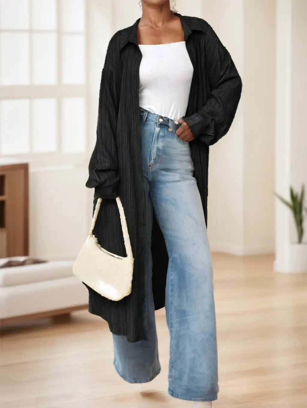 Long Textured Casual Work Shirt,Long Sleeve Tops