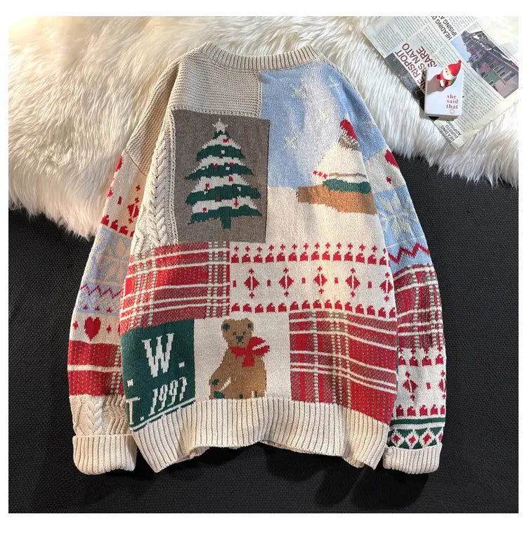 Sweater Men’s Ins Trendy Round Neck Japanese-style Retro Hong Kong Style