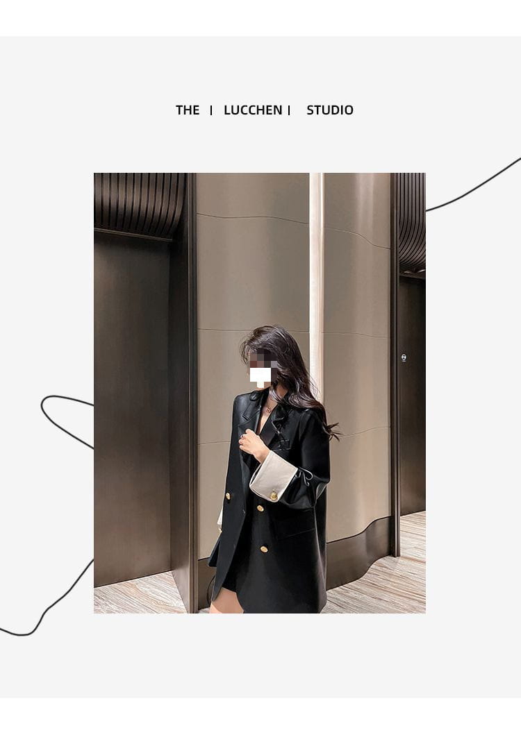 High Sense Black PU Leather Coat Women