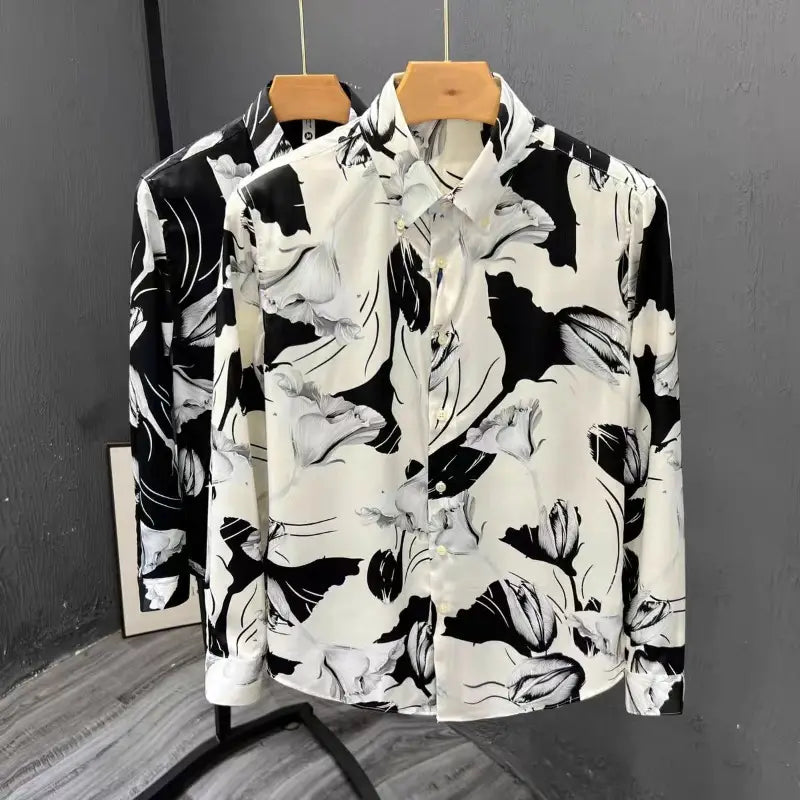 Men’s Floral Pattern Slim Fit Print Long Sleeve Shirt