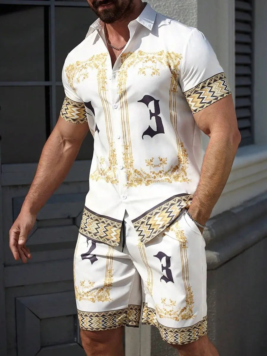 3D Digital Printing Men’s Casual Loose Shirt Shorts