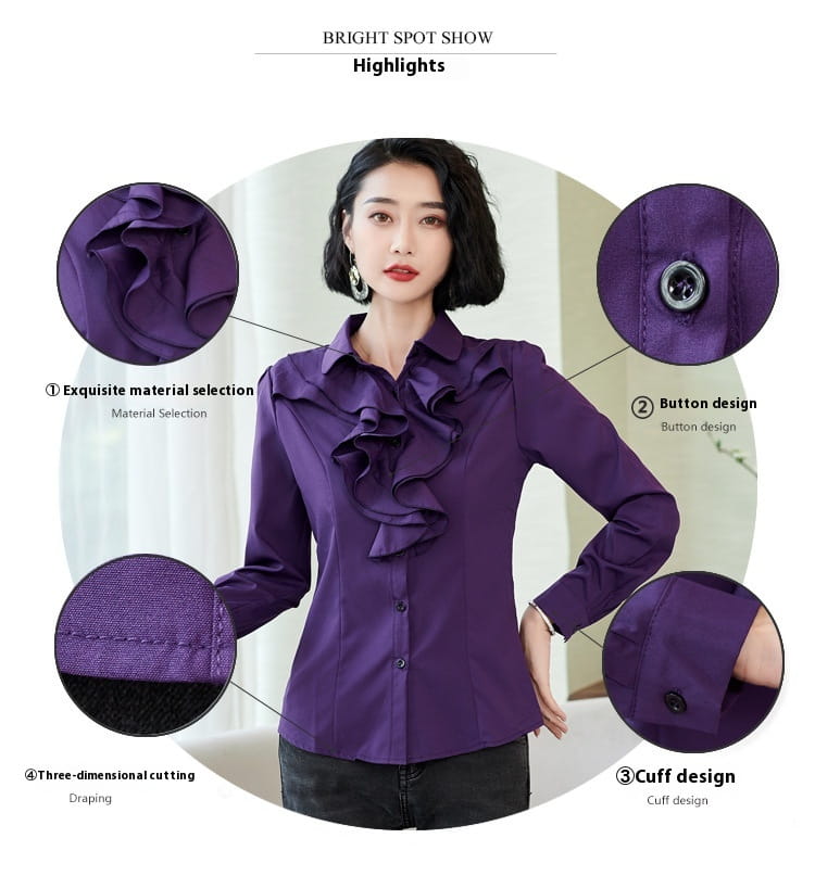 Women’s Shirt Long Sleeve Casual Ruffles Business Shirt