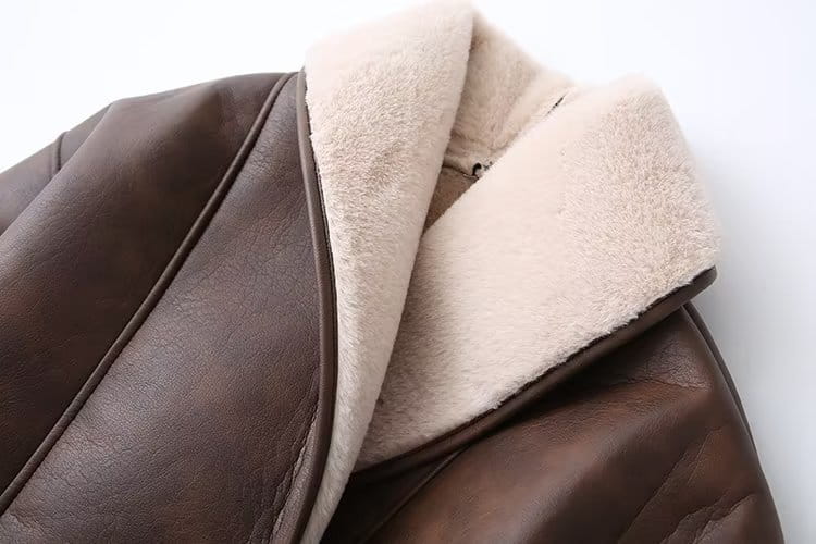 Fashion Cashmere Leather Fur Collar Composite Belt Coat
